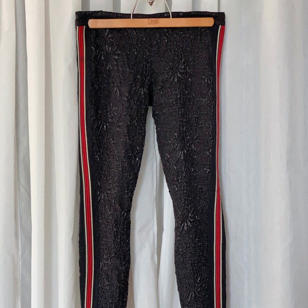 Faith Connexion Black Textured Leggings with Red Stripe